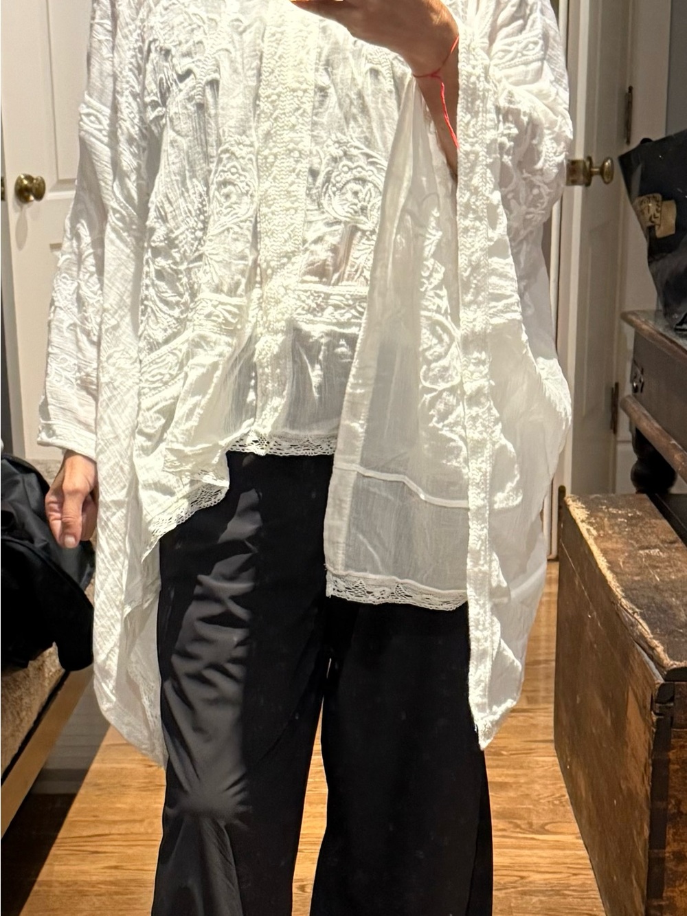 Zara Women's White Embroidered Kimono Top